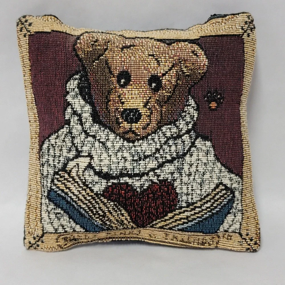 Boyds Tapestry Teddy Bear Mini Pillow Heart Cozy‎ Home Decor Accent